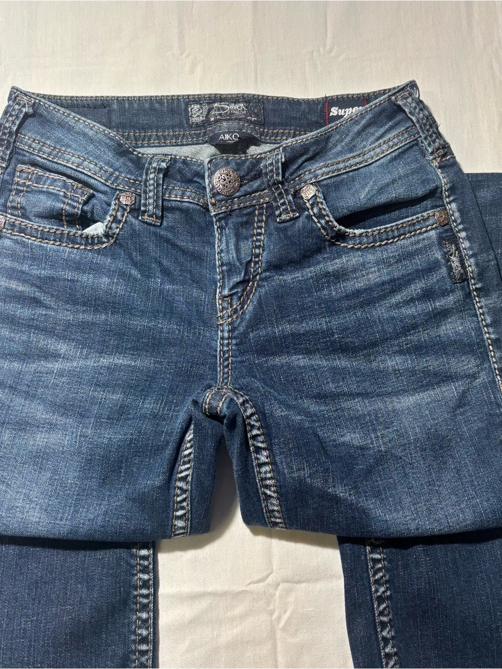 Women's Silver Jeans Aiko Super Stretch Mid Boot Dark Blue Skinny Jeans